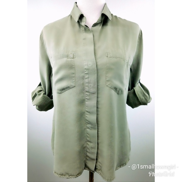 Anthropologie Cloth & Stone camp shirt green S - Picture 2 of 8
